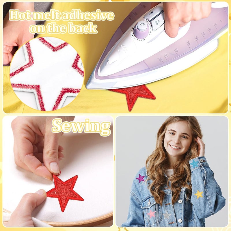 Augsun 30pcs Glitter Star Iron on Patches Clothing Embroidered Colorful Shiny Star Sew on Patches Applique Repair Patch ﻿DIY Crafts for Clothing Jacket Jeans Pants Dress Backpack Hat Decorations - Image 4